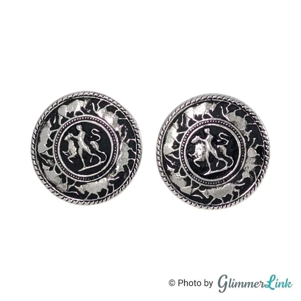 Vintage Matador Bullfighter Bull Round Black Enamel Silver Tone Cufflinks